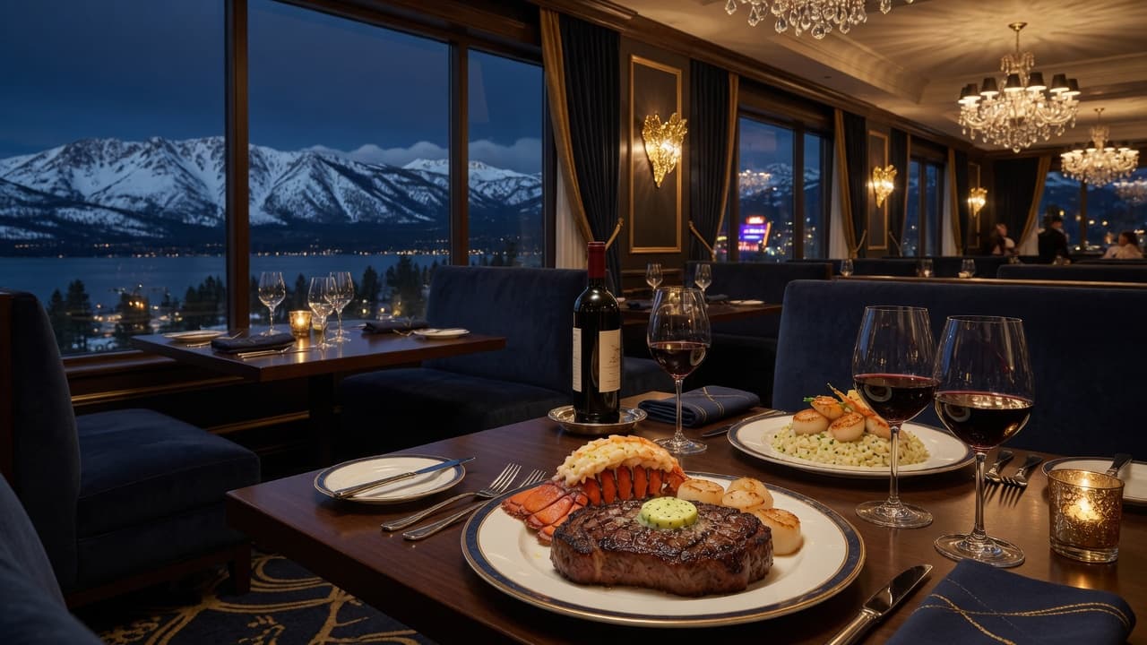 Upscale casino restaurant dining with gourmet food and lake views at Stateline