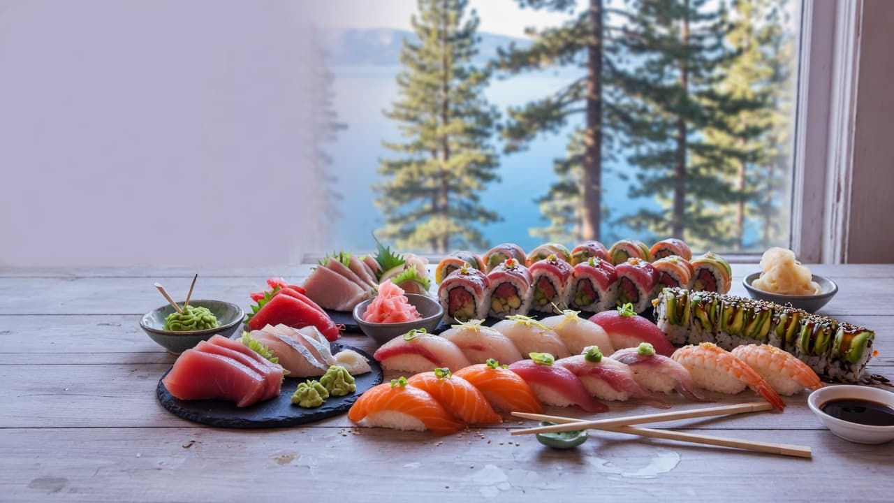 Fresh sushi and sashimi spread at a Lake Tahoe Japanese restaurant